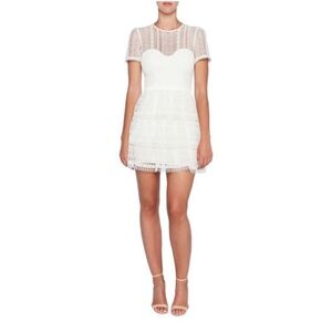 Bardot Crochet Lace Ava Tiered Mini Dress Bridal Bachelorette Ivory Small US 6